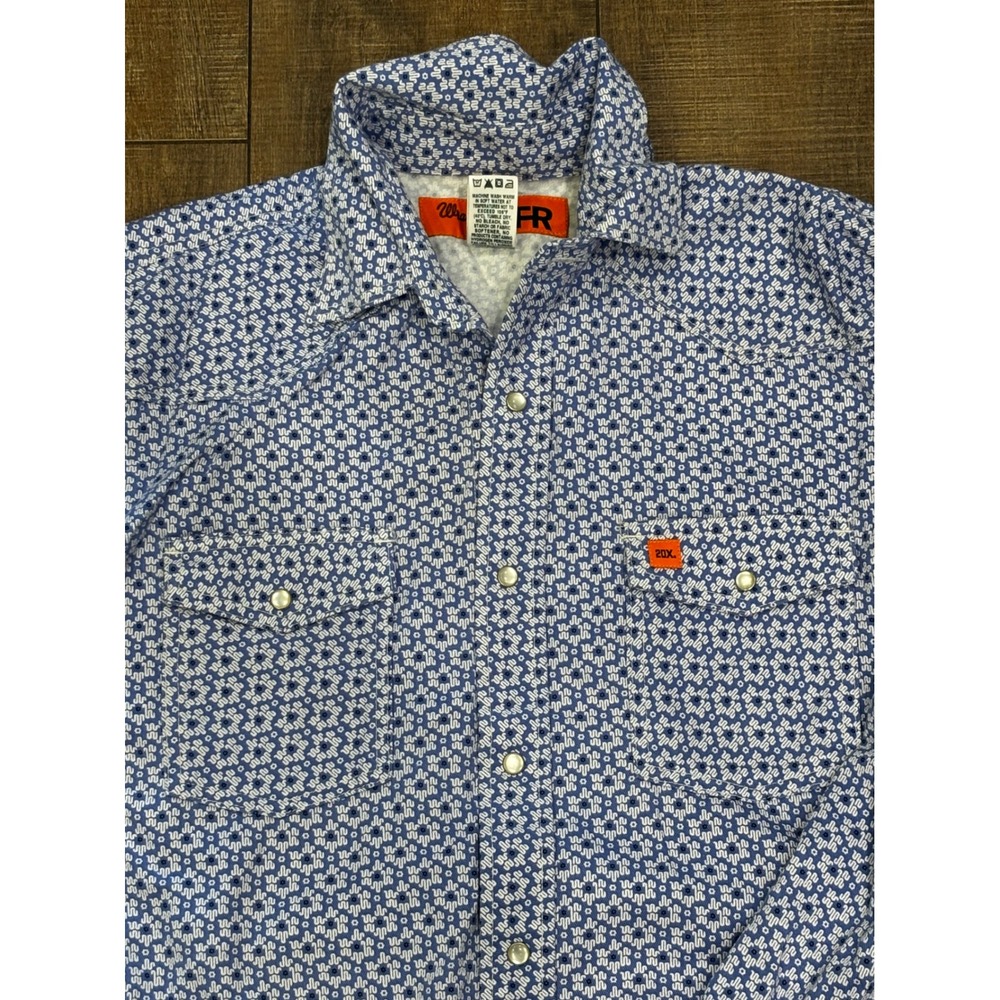 Wrangler 20X FR Mens Blue Geometric Flame Resistant Western Snap Shirt LT Tall